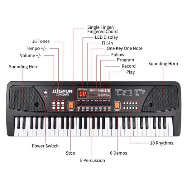 Piano Teclado Musical Eléctrico De 61 Teclas + Micrófono - imagen 3