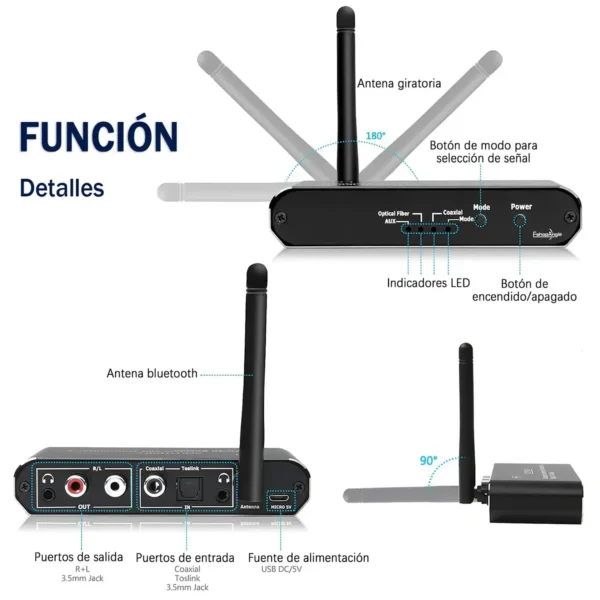 Receptor Transmisor Bluetooth Y Conversor Digital A Analogo - imagen 2