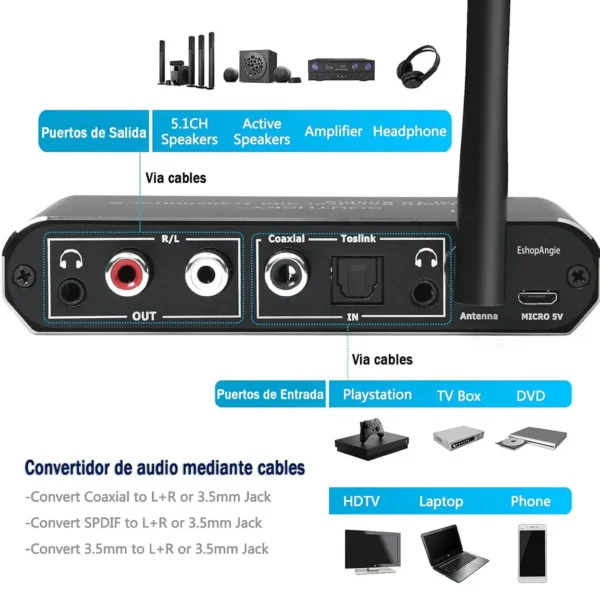 Receptor Transmisor Bluetooth Y Conversor Digital A Analogo - imagen 3