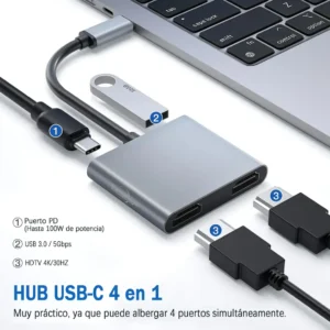 Hub Adaptador Usb-c 4 En 1 Splitter Doble Hdmi 4k Usb 3.0 - imagen 2