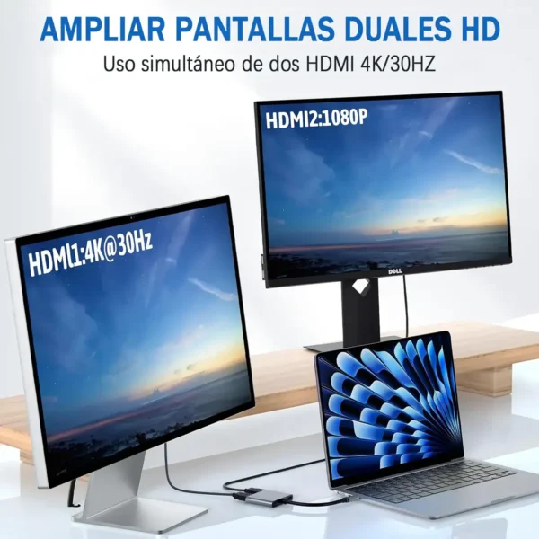 Hub Adaptador Usb-c 4 En 1 Splitter Doble Hdmi 4k Usb 3.0 - imagen 3