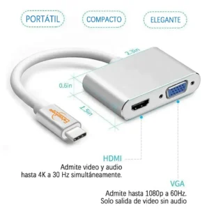 Adaptador Usb Tipo C A Hdmi Y Vga - imagen 3