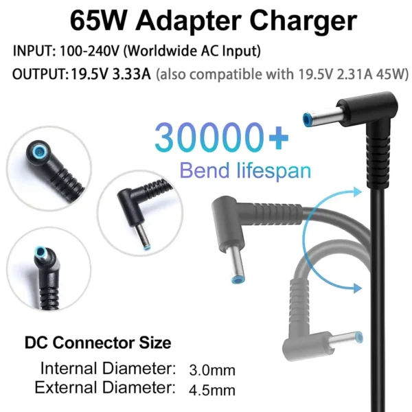 Cargador Notebook Para Hp Punta Azul 19.5v 3.33a 65w - imagen 4