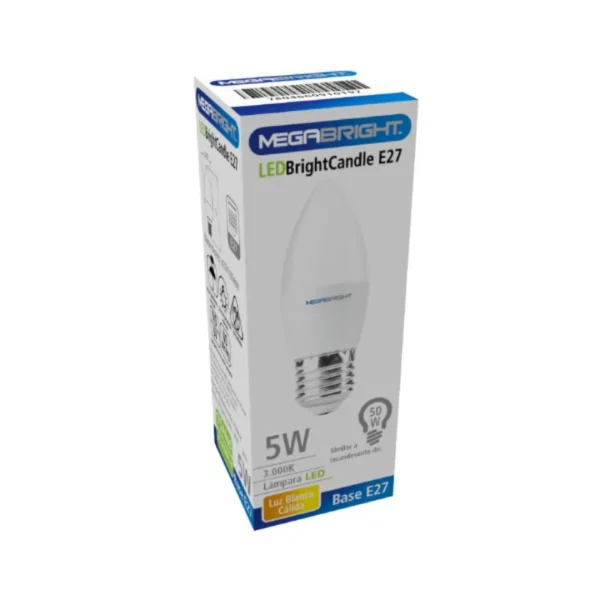 Pack 3un Ampolleta Led Vela 5w/Luz fria E27 Megabright - imagen 2
