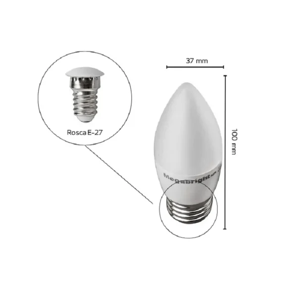 Pack 3un Ampolleta Led Vela 5w/Luz fria E27 Megabright - imagen 3