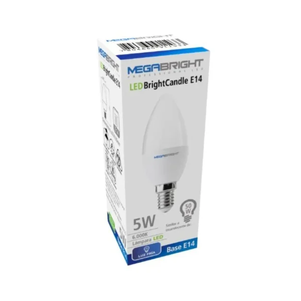 Pack 3un Ampolleta Led Vela 5w/Luz fria E14 Megabright - imagen 2