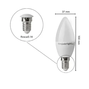 Pack 3un Ampolleta Led Vela 5w/Luz fria E14 Megabright - imagen 3