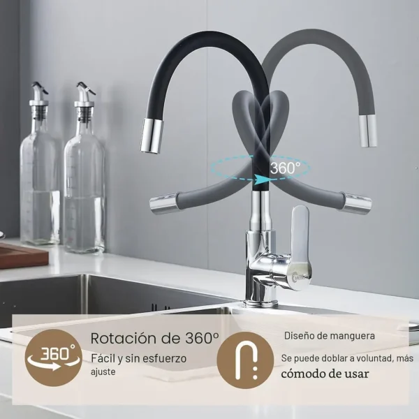 Llave Monomando Grifo De Lavaplatos Cuello Flexible De 360 - imagen 3