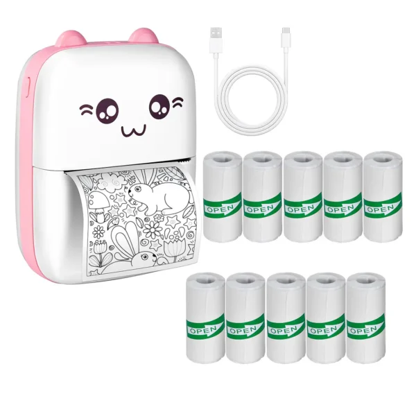 Mini Impresora Térmica Bluetooth Gatito + 10 Rollos Adhesivo - imagen 2