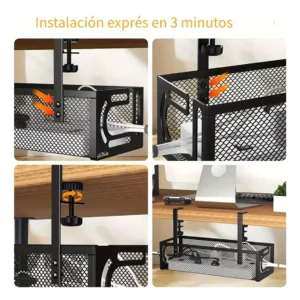 Organizador De Cables Escritorio Bandeja Rejilla Sin Taladro - imagen 3