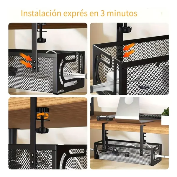 Organizador De Cables Escritorio Bandeja Rejilla Sin Taladro - imagen 3