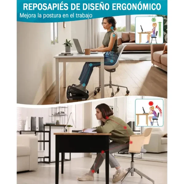 Reposapies Ergonomico Ajustable 6 Niveles Rodillos Masajes - imagen 2