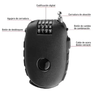Candado Con Cable De Seguridad Clave De 4 Dígitos Retractil - imagen 3