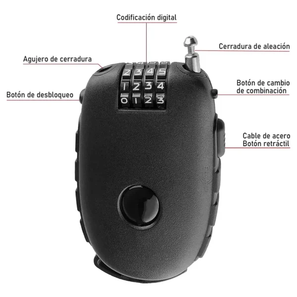 Candado Con Cable De Seguridad Clave De 4 Dígitos Retractil - imagen 3