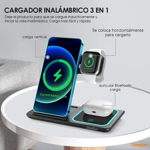 Cargador Inalámbrica 3 En 1 Base Carga Rápida - imagen 2