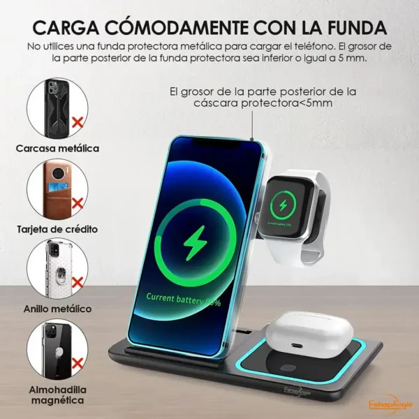 Cargador Inalámbrica 3 En 1 Base Carga Rápida - imagen 5