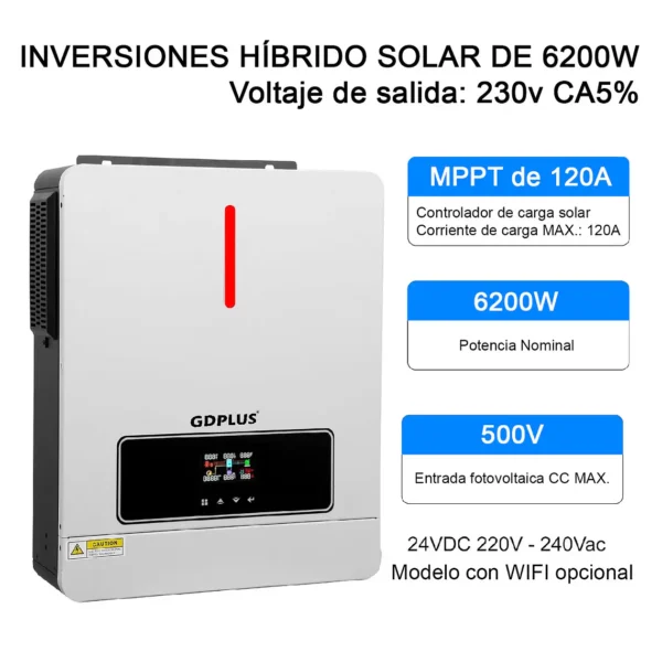 Inversor Híbrido De 6200w, 48v, 120 A, Tipo De Carga Mppt - imagen 2