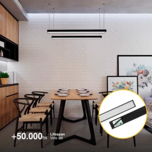 Luminaria lineal LED 38W, Negro, Blanco Neutro 4000lm, 185-265Vac