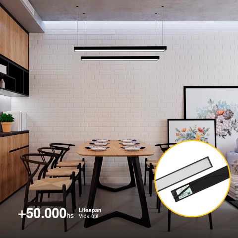 Luminaria lineal LED 38W, Negro, Blanco Neutro 4000lm, 185-265Vac
