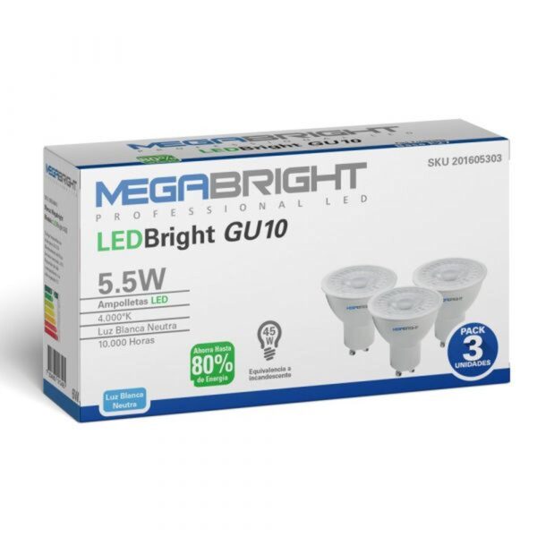 Pack 3 Ampolleta Led 5.5W Luz Neutra GU10