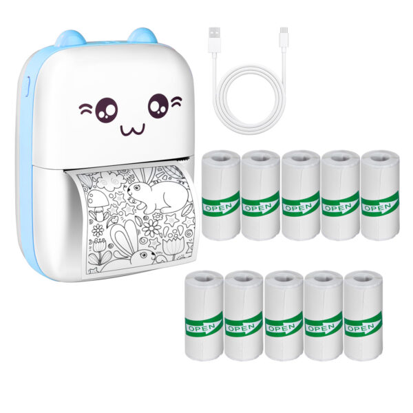 Mini Impresora Térmica Bluetooth Gatito + 10 Rollos Adhesivo