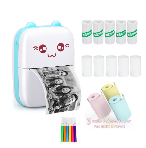 gato_celeste_rollo_marcadores Mini Impresora Térmica Gatita Bluetooth+ Rollos